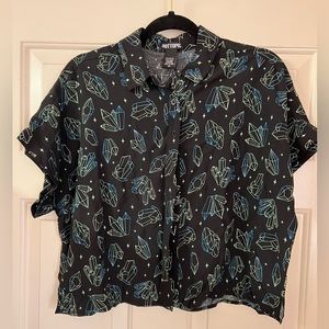 Hot Topic teal crystals button front shirt, size XS.
